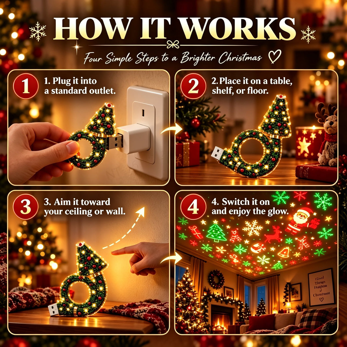Magical Christmas Tree USB Projector Light – Festive Holiday Atmosphere Lamp