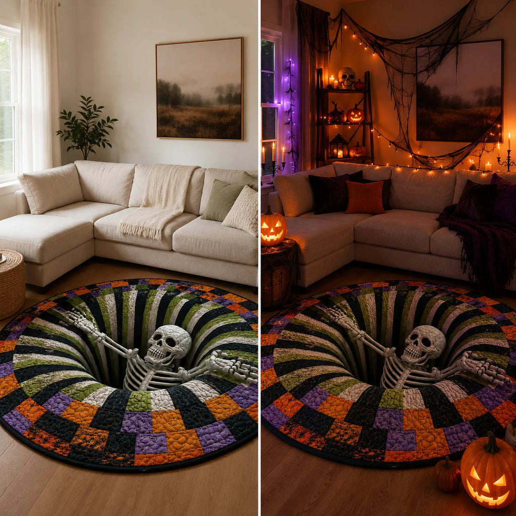 ⭐2026 USA Sale: Up to 50% OFF -3D Skeleton Vortex Quilted Round Halloween Rug