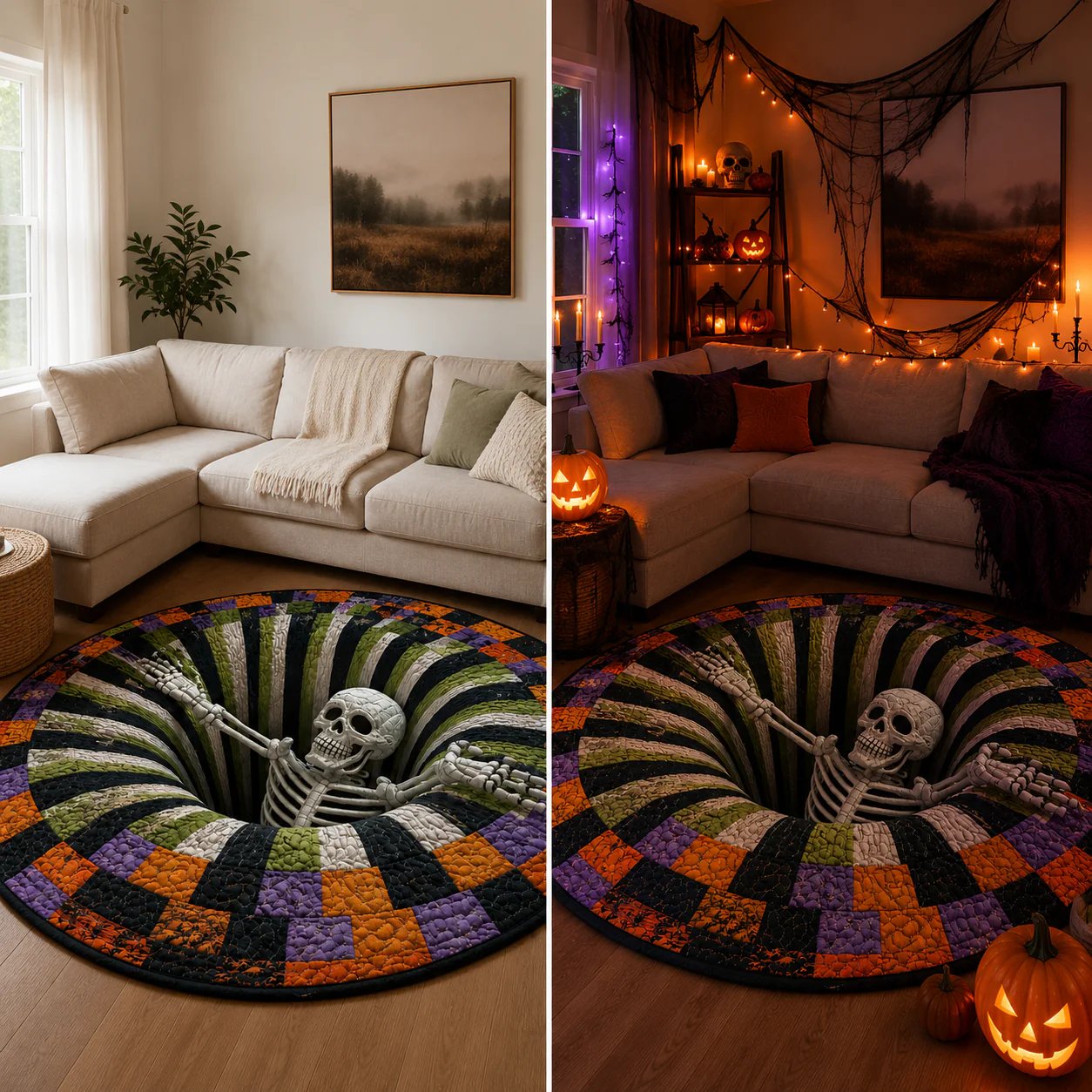 ⭐2026 USA Sale: Up to 50% OFF -3D Skeleton Vortex Quilted Round Halloween Rug