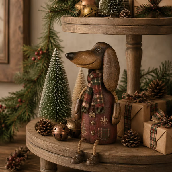 🐶🎄 Vintage Christmas Dachshund Shelf Sitter