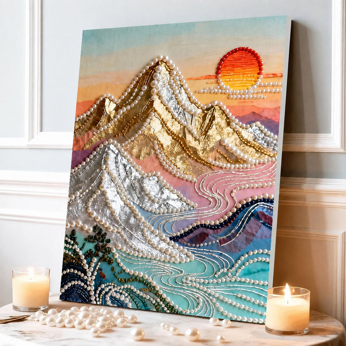 🧘Relaxing & Beginner-Friendly-💫DIY Self-Adhesive Pearl Canvas Art for Elegant Wall Decor