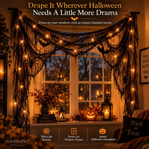 🎃 Haunted Halloween Gauze Drapes – Spooky Web-Like Fabric for Doorways, Hallways & Party Decor