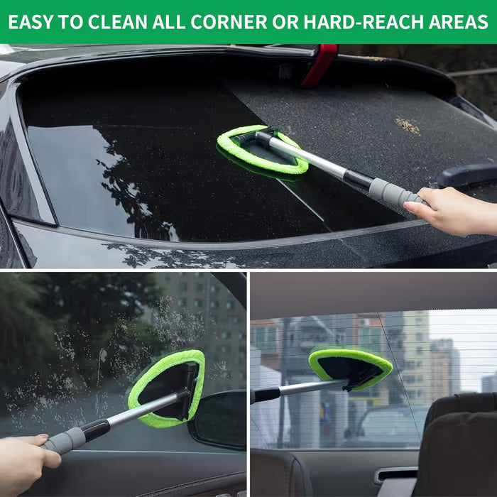 🔥 Windshield Cleaning Tool, Microfiber Car Window Cleaner with 4 Reusable and Washable Microfiber Pads and Extendable Handle