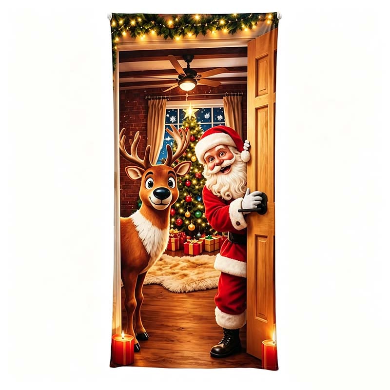 🔥Last Day 50% OFF - Santa Christmas Door Cover with Elastic Edges | Reusable Holiday Decor