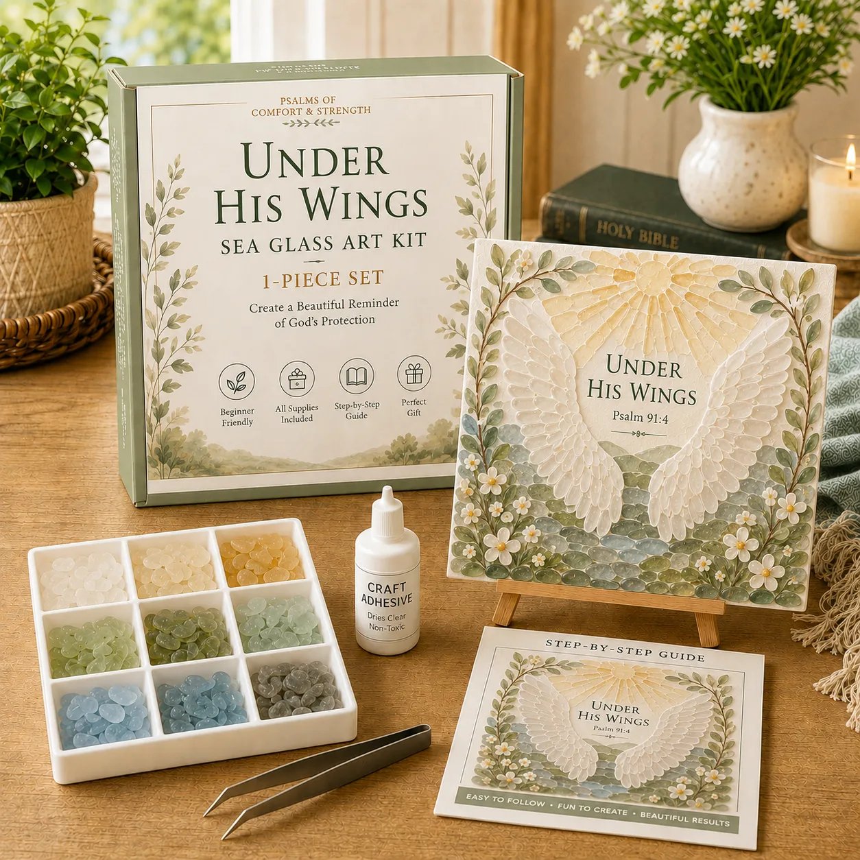 ✨Genuine Sea Glass Treasures✝️Psalms of Comfort & Strength Sea Glass Art Kit-🌊Shaped by Sea Nature & Crafted by Hand