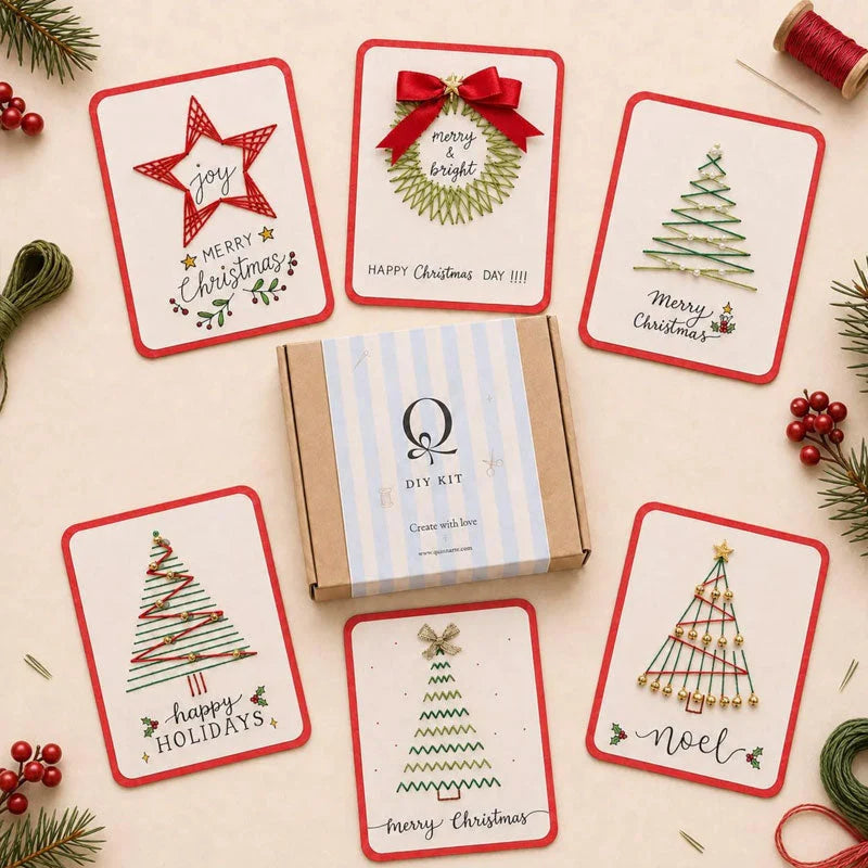 🎄🧵 Christmas String Art Greeting Card DIY Kit – 6-Piece Stitching Set