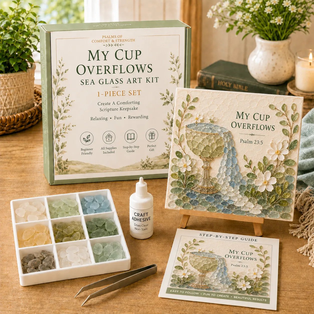 ✨Genuine Sea Glass Treasures✝️Psalms of Comfort & Strength Sea Glass Art Kit-🌊Shaped by Sea Nature & Crafted by Hand