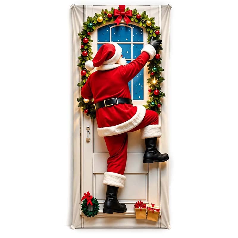 🔥Last Day 50% OFF - Santa Christmas Door Cover with Elastic Edges | Reusable Holiday Decor
