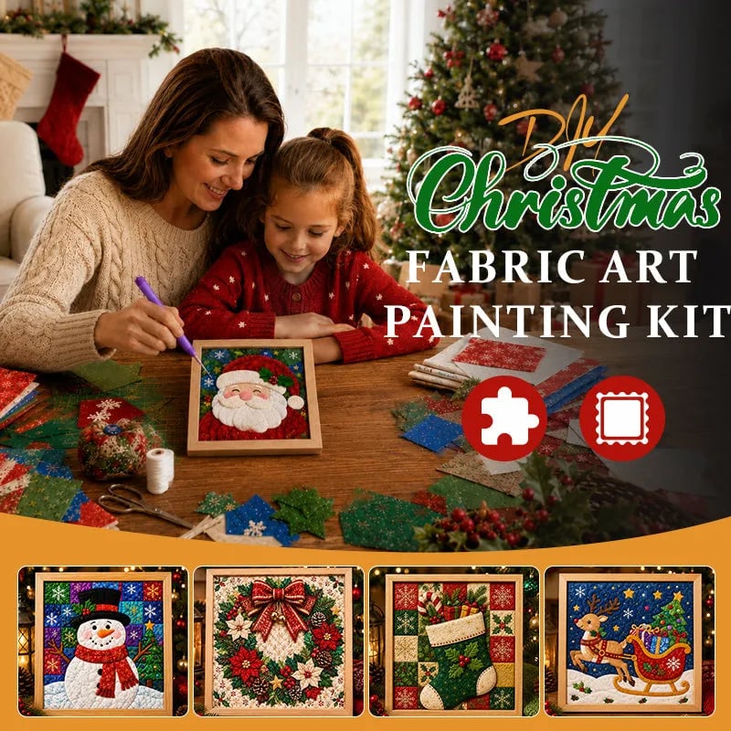 🎄Premium DIY Christmas Fabric Art Painting Kit | No-Sew Layered Fabric Craft with Reindeer, Sleigh, Christmas Tree & Snowflake Details 🎨✨
