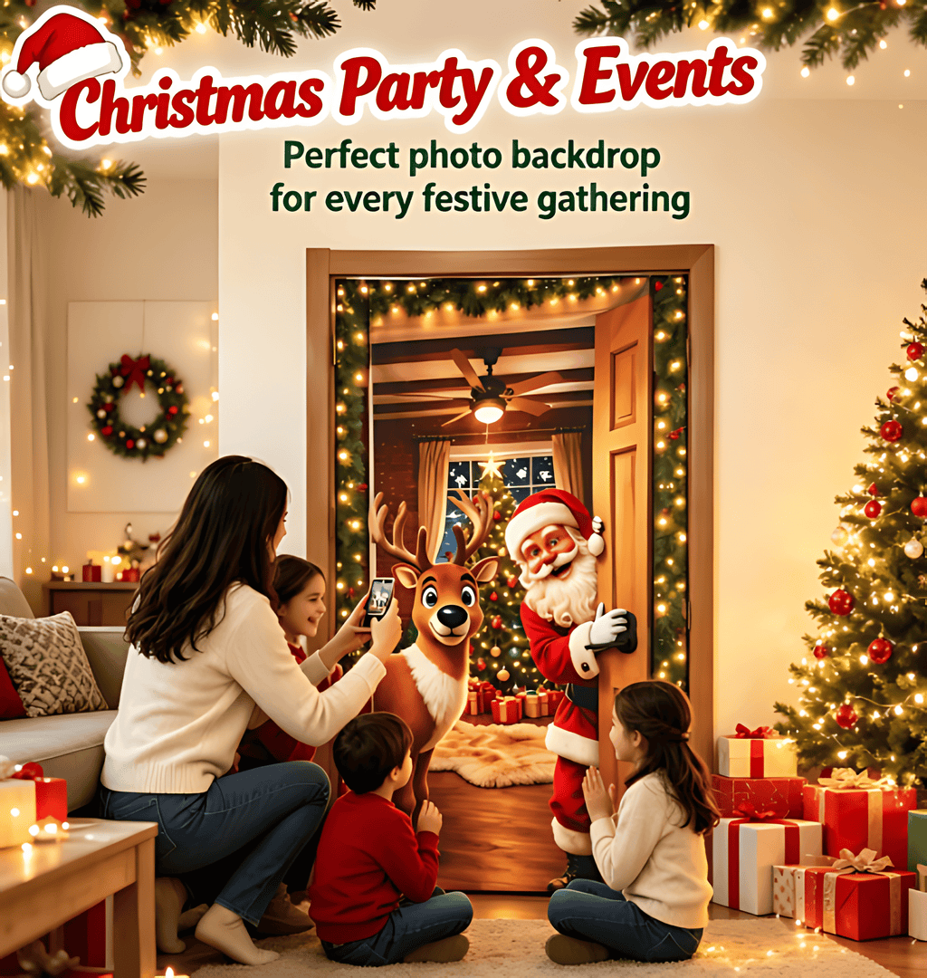 🔥Last Day 50% OFF - Santa Christmas Door Cover with Elastic Edges | Reusable Holiday Decor