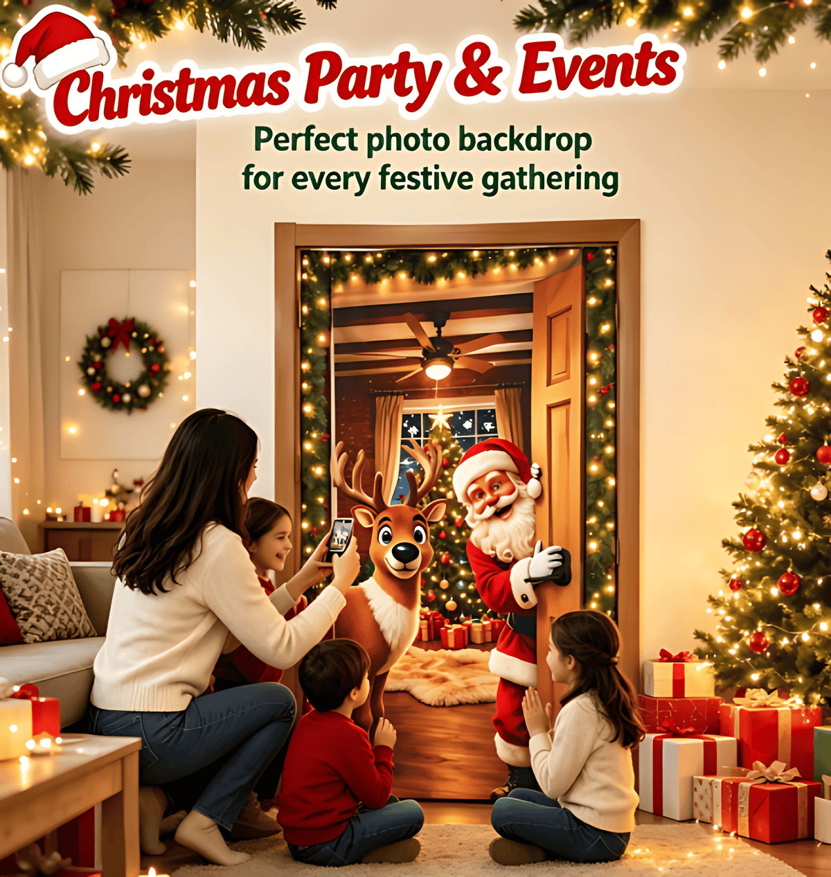 🔥Last Day 50% OFF - Santa Christmas Door Cover with Elastic Edges | Reusable Holiday Decor
