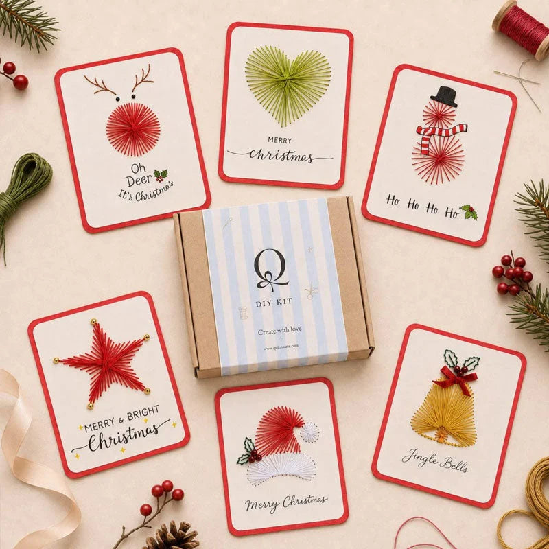 🎄🧵 Christmas String Art Greeting Card DIY Kit – 6-Piece Stitching Set