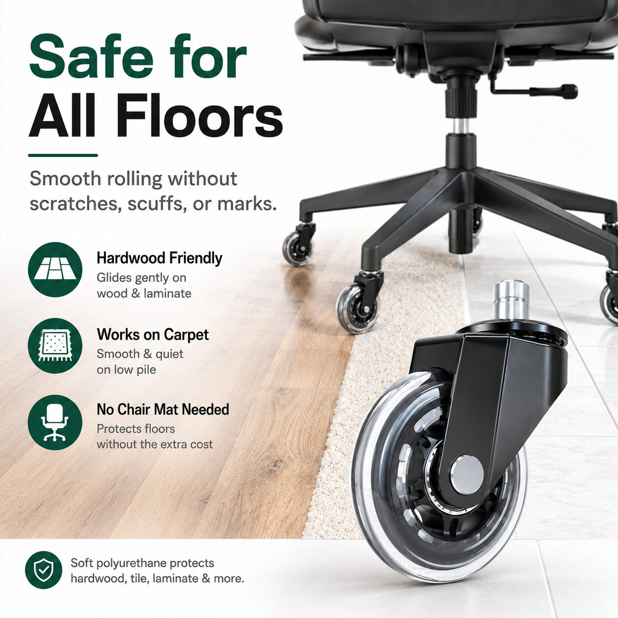 🔥Premium Inline-Style Office Chair Wheels – Universal Fit • Easy Install