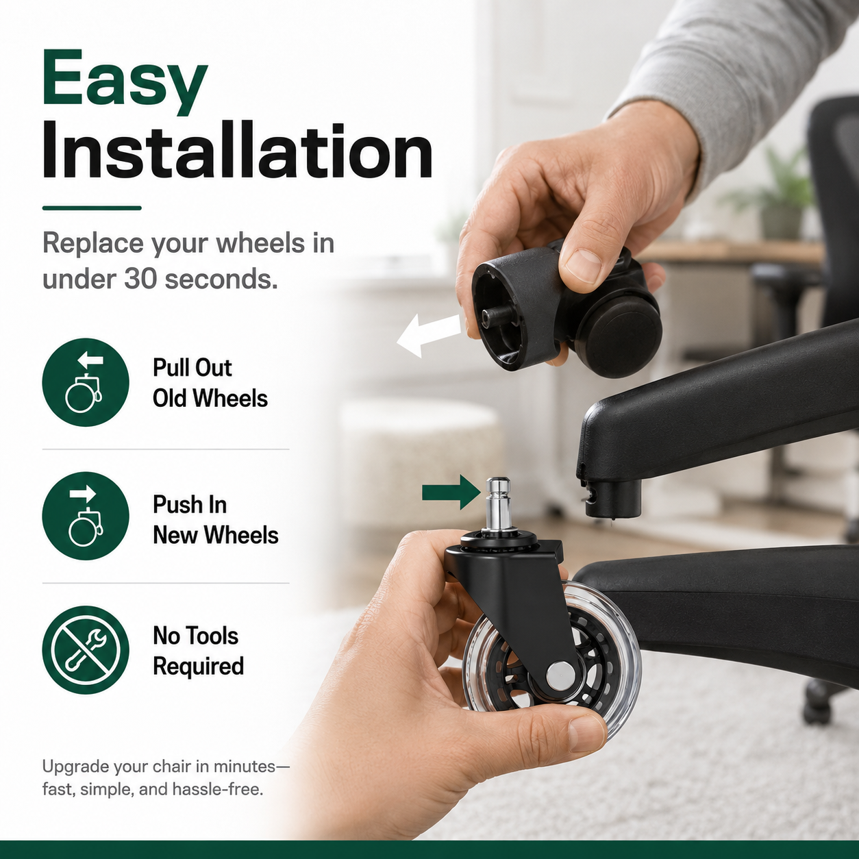 🔥Premium Inline-Style Office Chair Wheels – Universal Fit • Easy Install