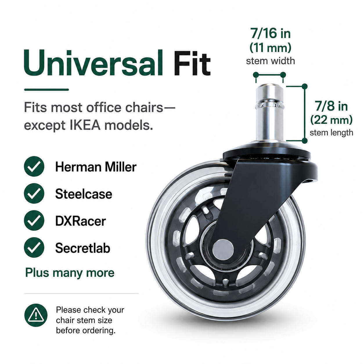 🔥Premium Inline-Style Office Chair Wheels – Universal Fit • Easy Install