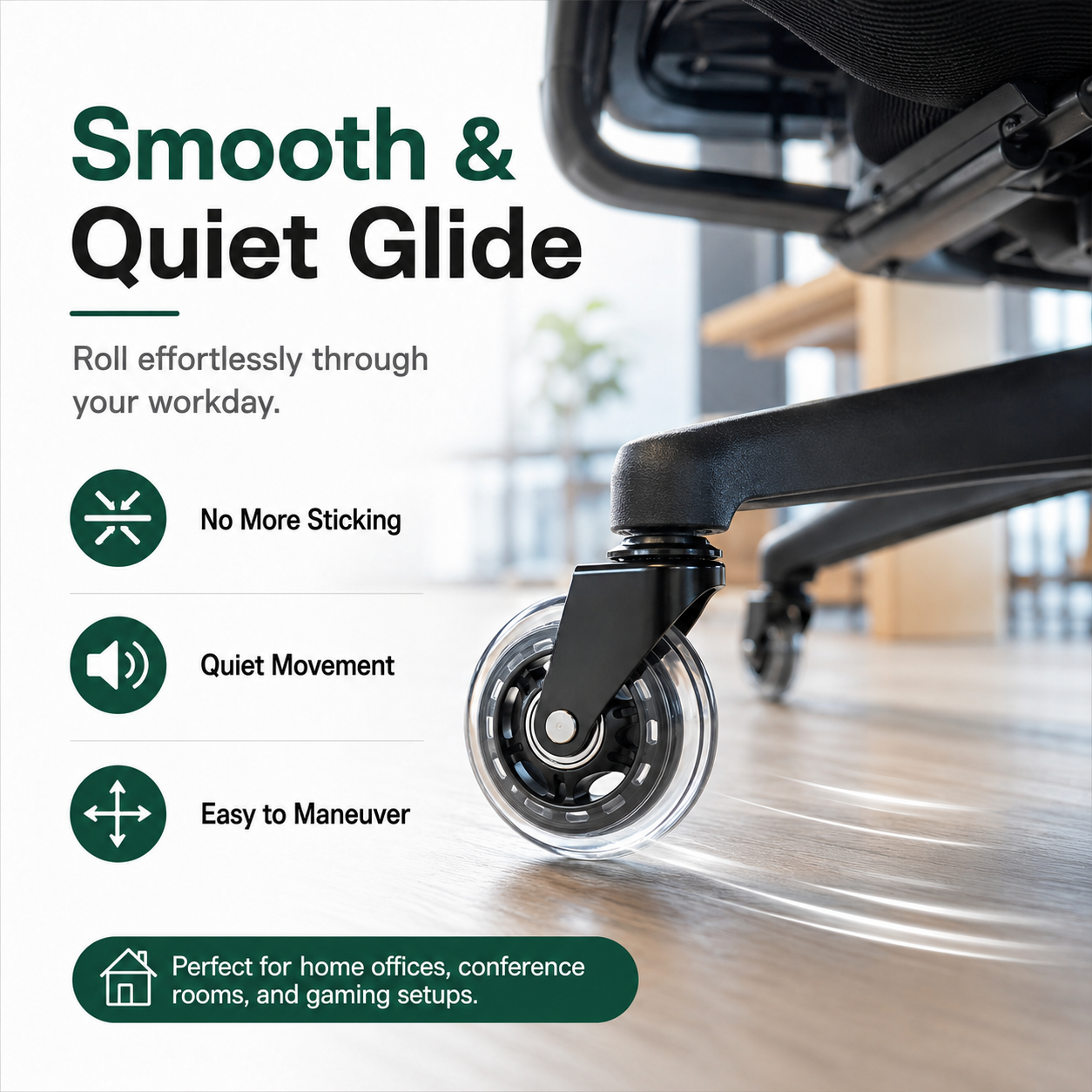 🔥Premium Inline-Style Office Chair Wheels – Universal Fit • Easy Install