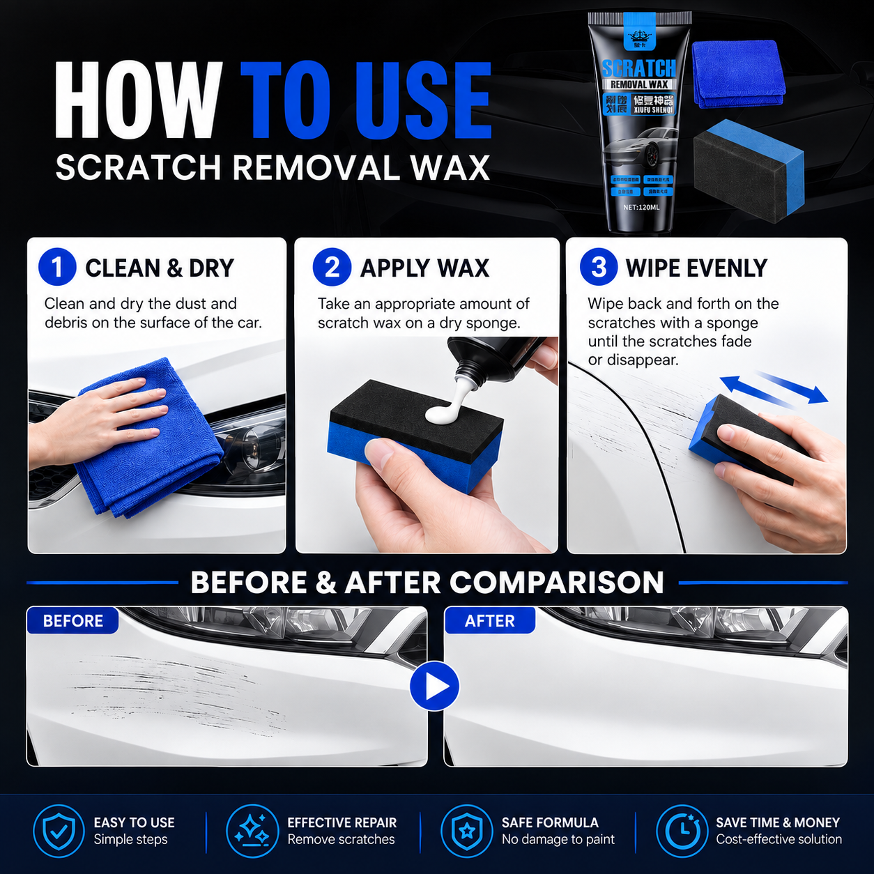 🔥Last Day 50% OFF🔥Car Scratch Repair Paste – Quickly Reduce Scratches, Scuffs & Paint Marks