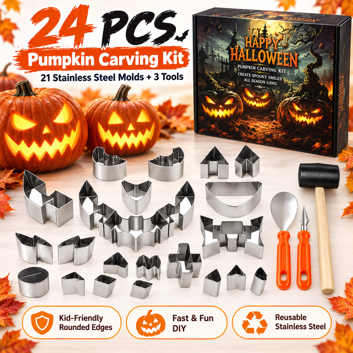 🎃Halloween Pumpkin Carving Kit – 12/24-Piece Family DIY Set