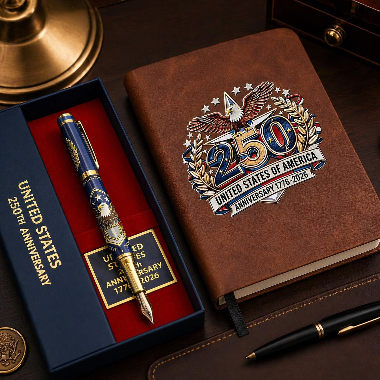 🎁Perfect For Any Patriot 一 USA 250th Anniversary Notebook & Pen Set, 1776-2026 Patriotic Gift
