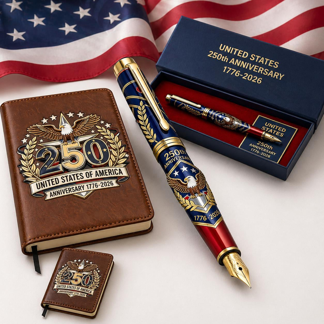 🎁Perfect For Any Patriot 一 USA 250th Anniversary Notebook & Pen Set, 1776-2026 Patriotic Gift