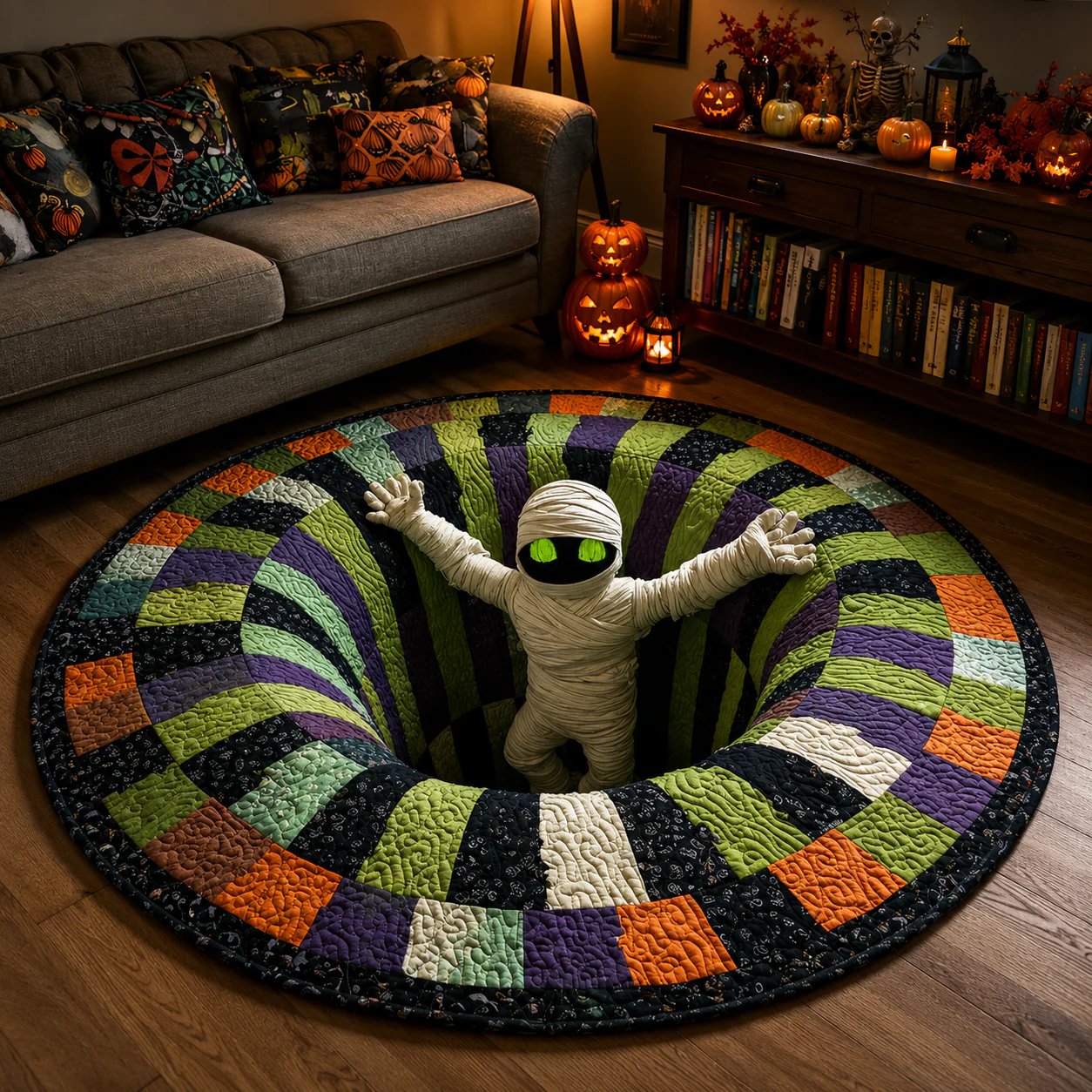⭐2026 USA Sale: Up to 50% OFF -3D Skeleton Vortex Quilted Round Halloween Rug