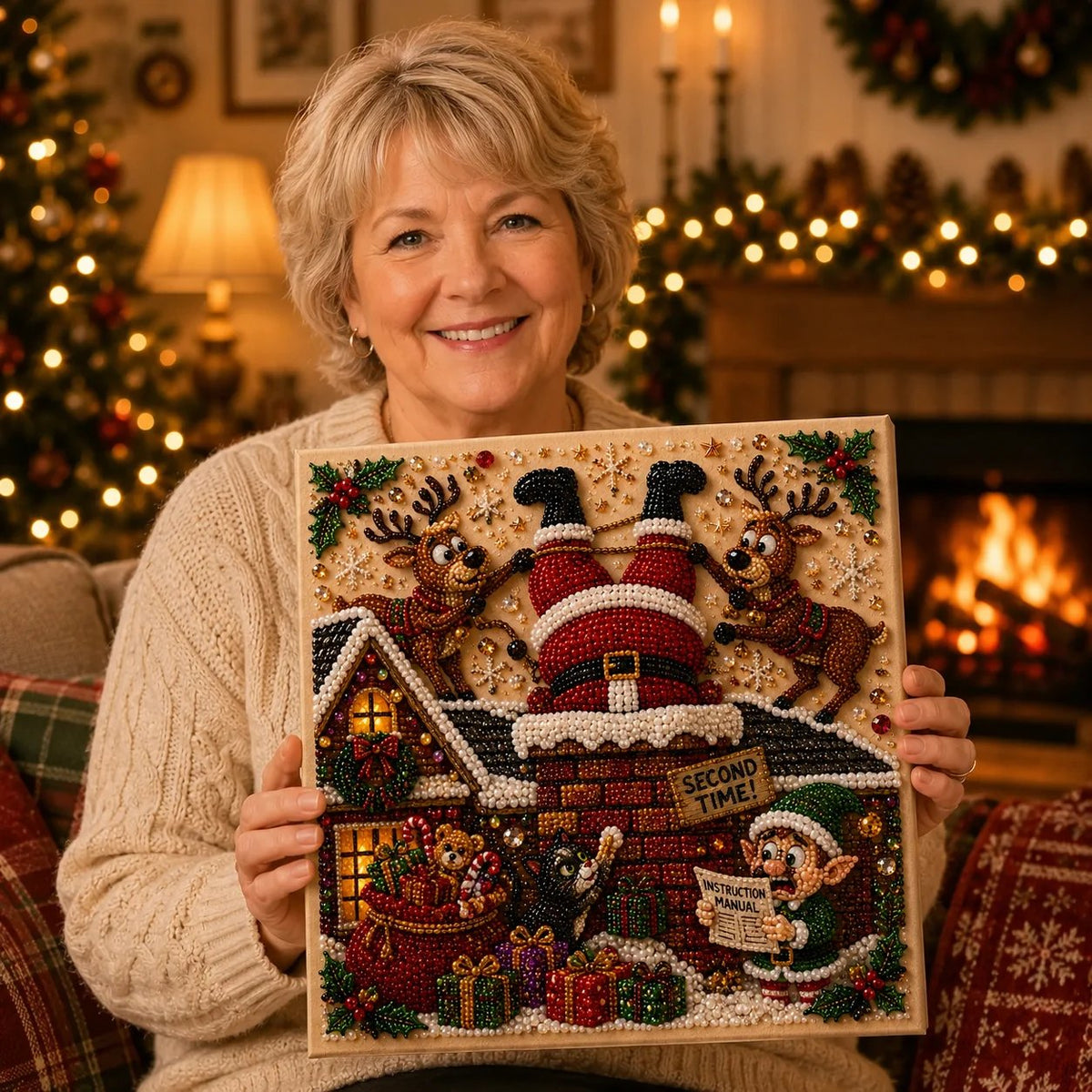 🧘Relaxing & Beginner-Friendly-🎄Premium 3D Pearl Absurd Christmas Moments Art Kit | Luxury Flocked Canvas with Scratch-Resistant Non-Fading Pearl