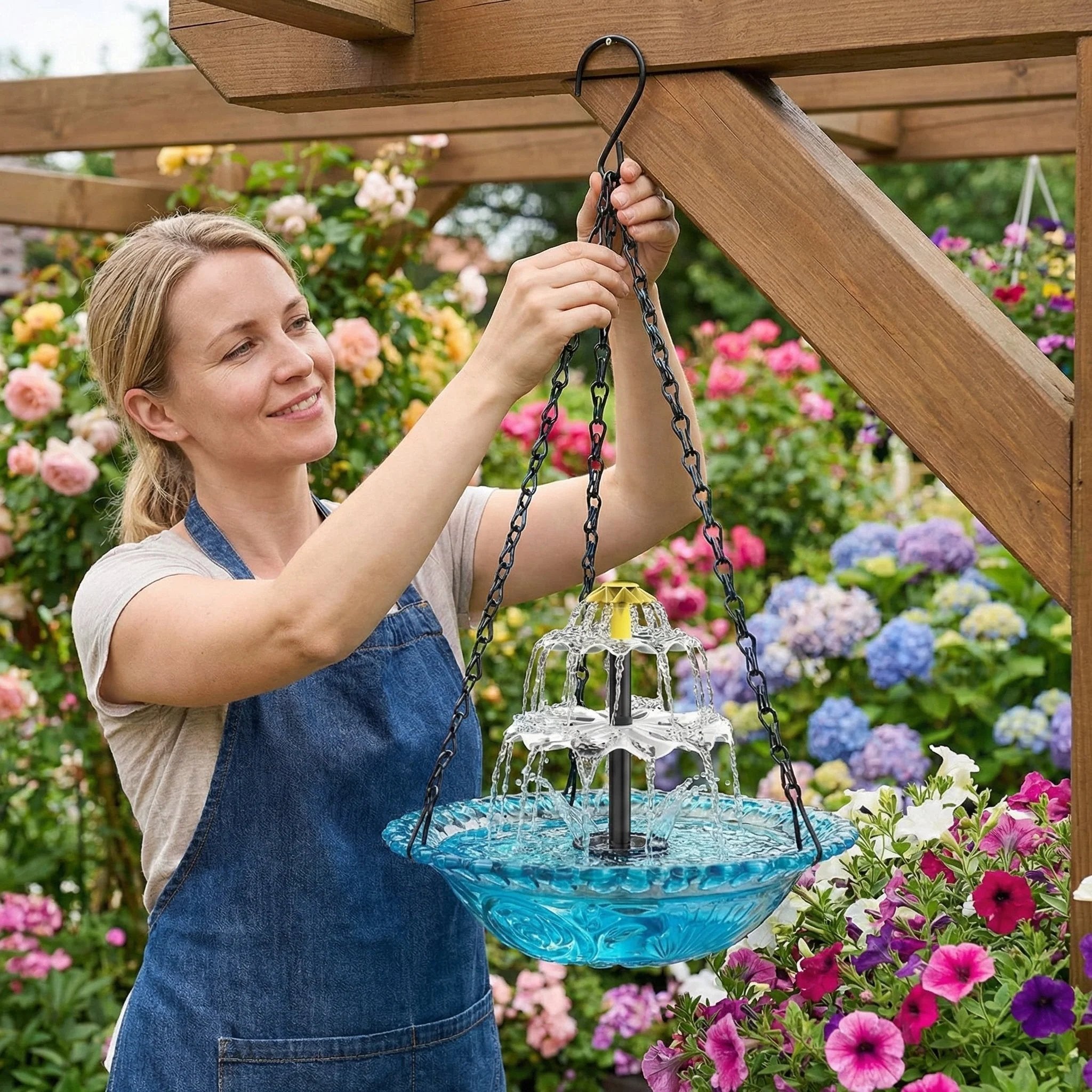 ⭐2026 USA Sale: Up to 50% OFF -☀Solar Cascade Hanging Bird Bath Fountain🎁Buy 2 Free Shipping