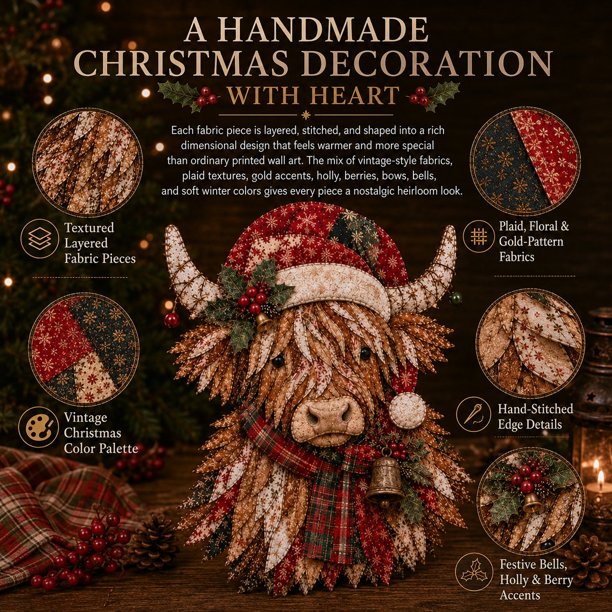 🧘Relaxing & Beginner-Friendly-🎅Christmas Patchwork Fabric DIY Decor Kit – Stunning Results, Zero Experience Needed