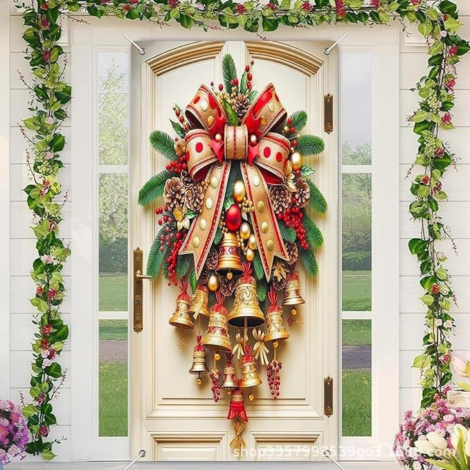 🔥Last Day 50% OFF - Santa Christmas Door Cover with Elastic Edges | Reusable Holiday Decor