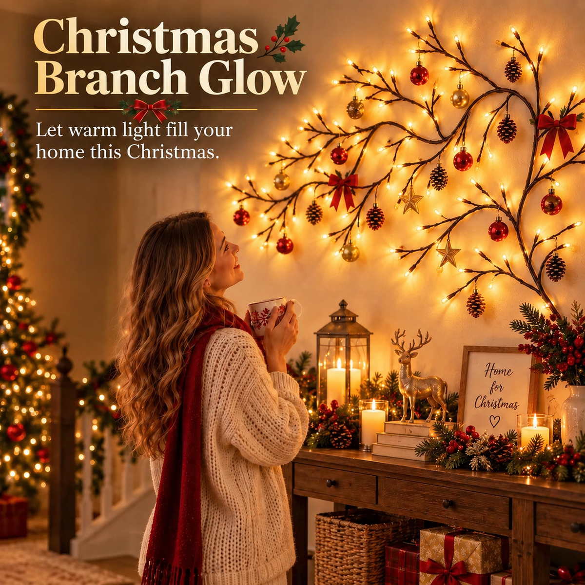 ✨ Flexible LED Branch Lights | Remote-Controlled Holiday Wall Decor(📦Buy 2 Free Shipping)