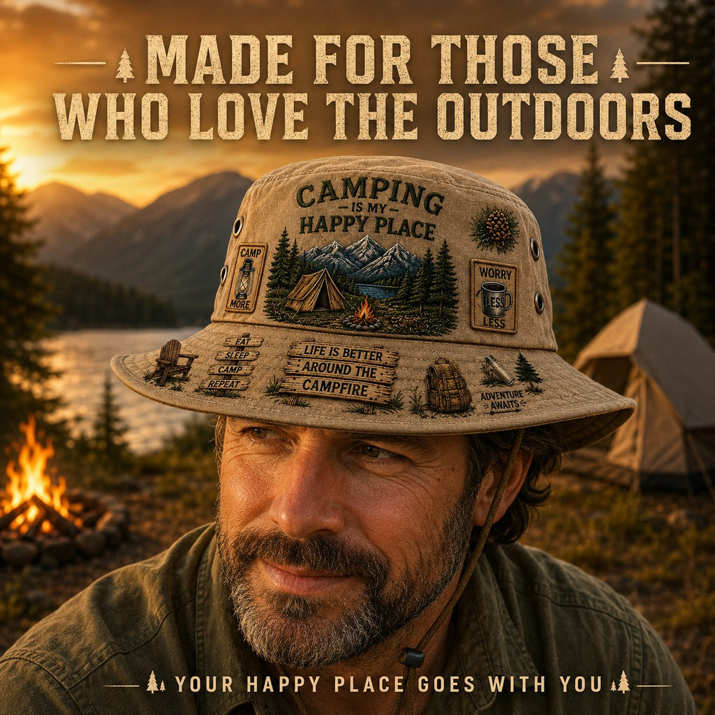 ⭐Limited Edition Release-🏕️Camping Is My Happy Place™ Boonie Hat(❤Ultra-Breathable & Lightweight Comfort & Unisex Fit)