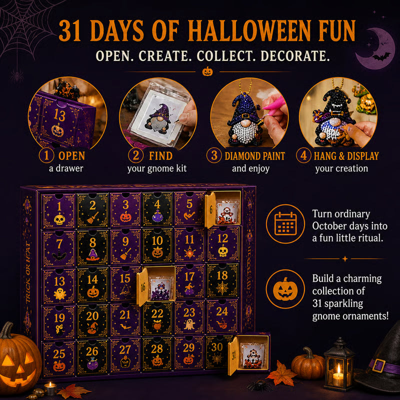 🧘Relaxing & Beginner-Friendly🎃31-Day Gnome Diamond Art Advent Calendar – 💎Create a New Sparkling Surprise Every Day