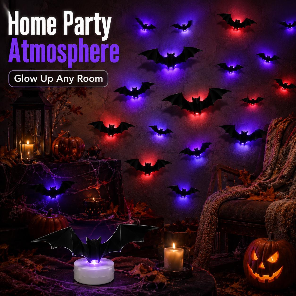 🦇 3D Bat Light LED Decorations – 🎃Spooky Halloween Wall & Home Decor