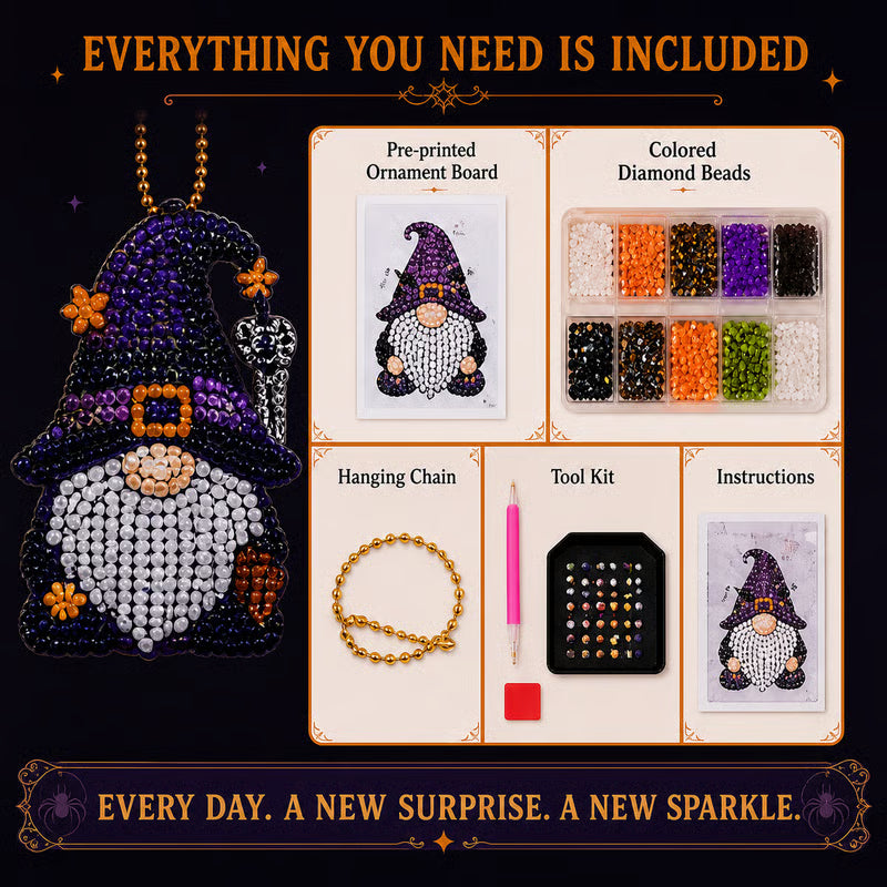 🧘Relaxing & Beginner-Friendly🎃31-Day Gnome Diamond Art Advent Calendar – 💎Create a New Sparkling Surprise Every Day