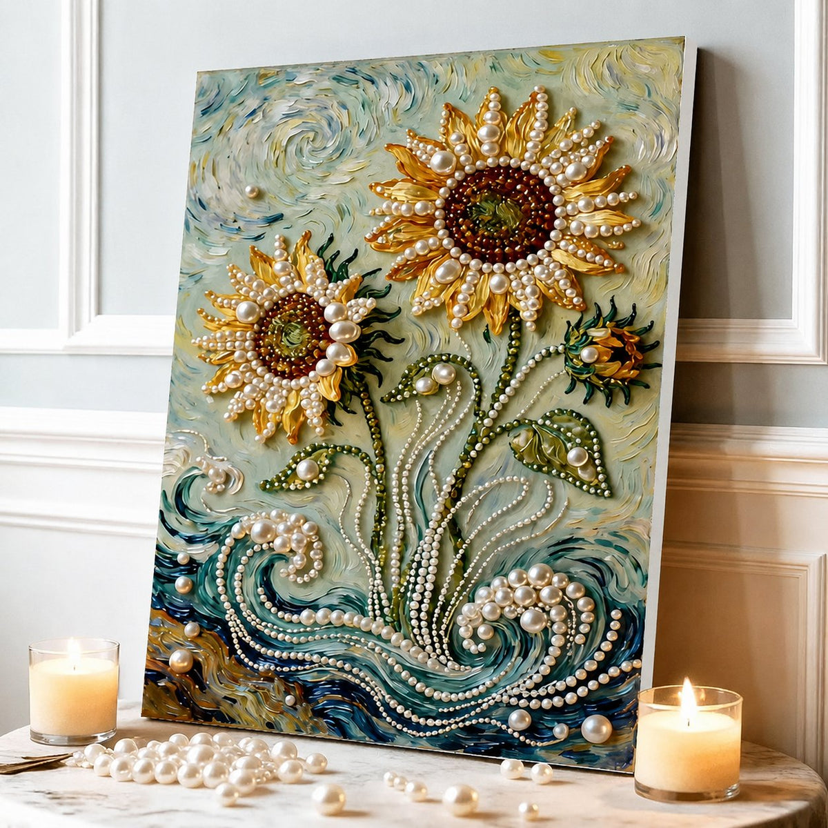 🧘Relaxing & Beginner-Friendly-💫DIY Self-Adhesive Pearl Canvas Art for Elegant Wall Decor