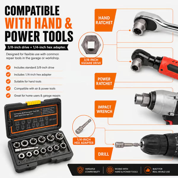 🧰13+1 PCS 🛠️ Impact Bolt & Nut Extractor Set 🔩