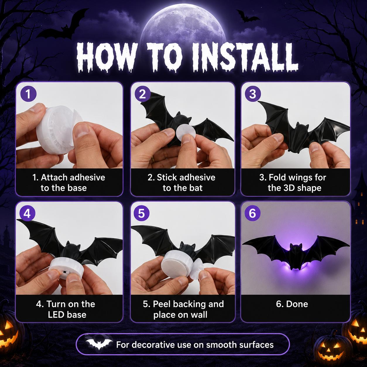 🦇 3D Bat Light LED Decorations – 🎃Spooky Halloween Wall & Home Decor