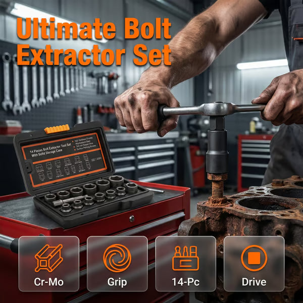 🧰13+1 PCS 🛠️ Impact Bolt & Nut Extractor Set 🔩