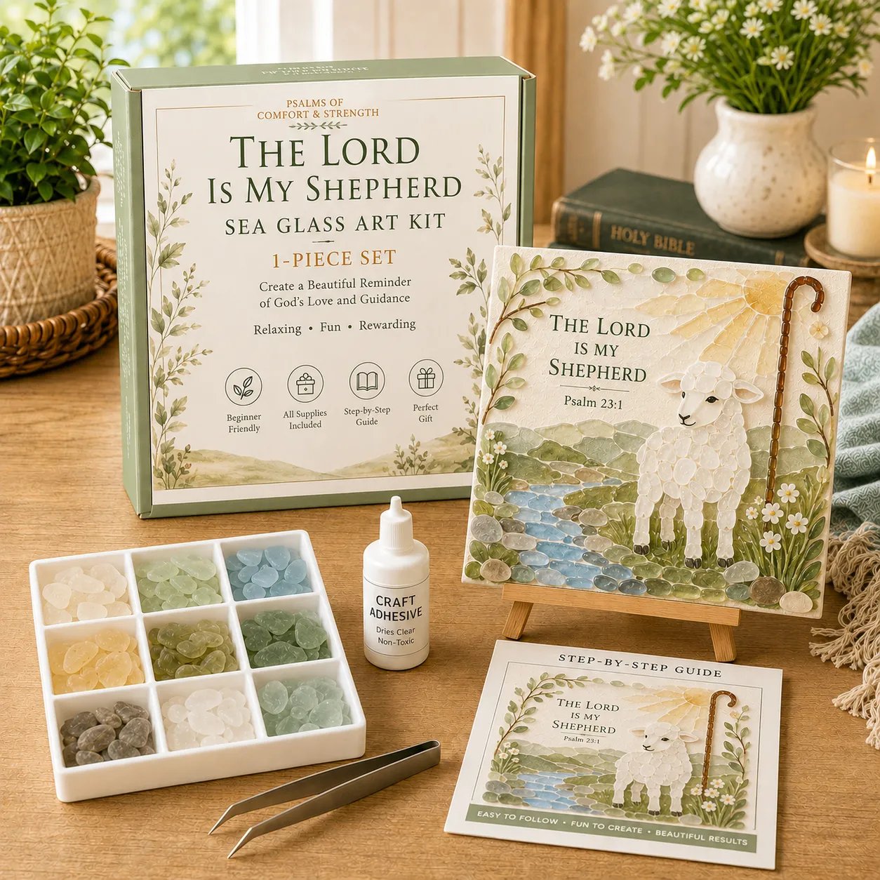 ✨Genuine Sea Glass Treasures✝️Psalms of Comfort & Strength Sea Glass Art Kit-🌊Shaped by Sea Nature & Crafted by Hand