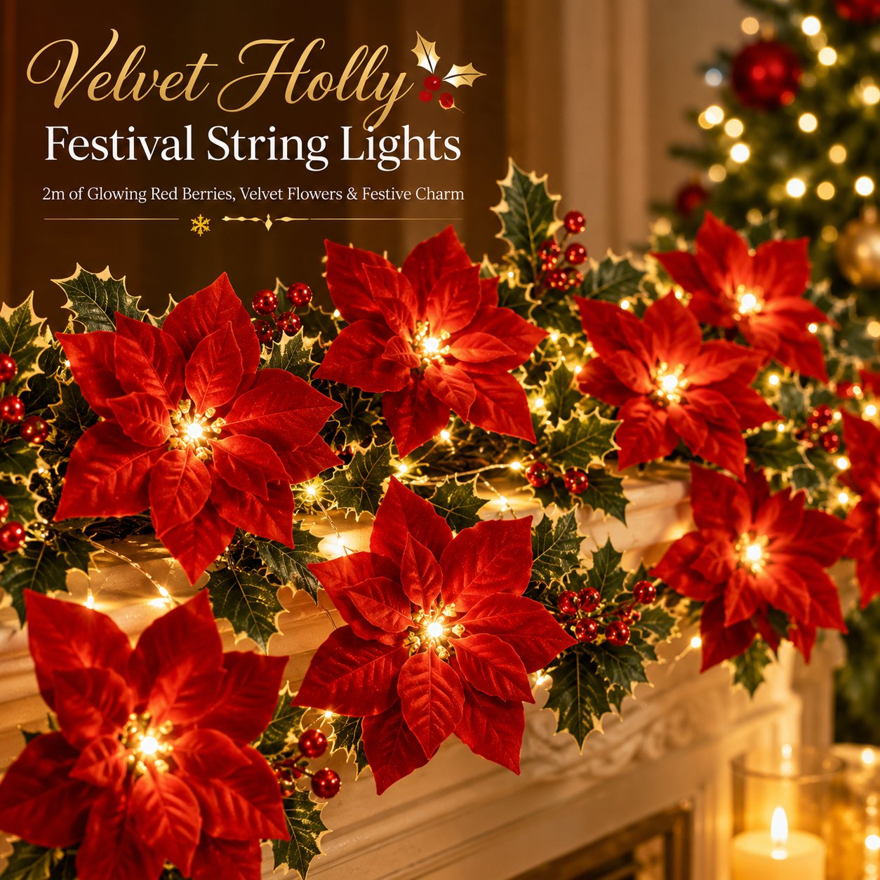 ⭐2026 USA Sale: Up to 60% OFF -🌺 Velvet Flowers·Holly Berries·Warm Lights