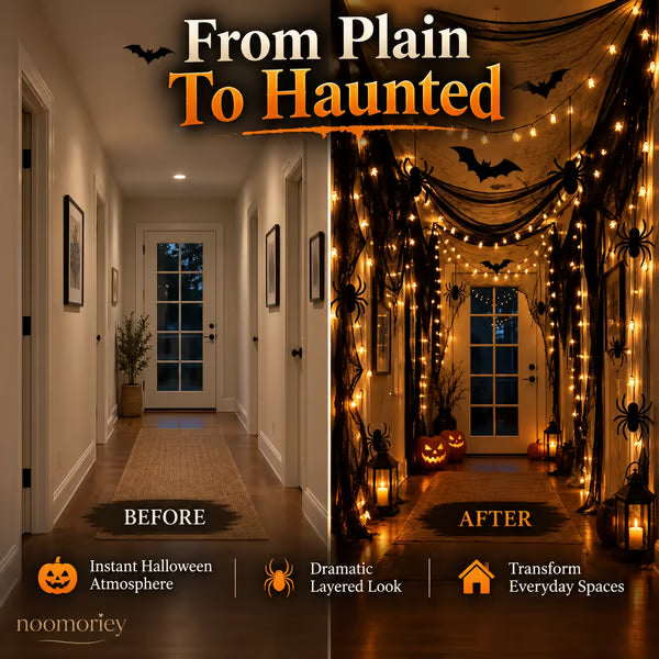 🎃 Haunted Halloween Gauze Drapes – Spooky Web-Like Fabric for Doorways, Hallways & Party Decor