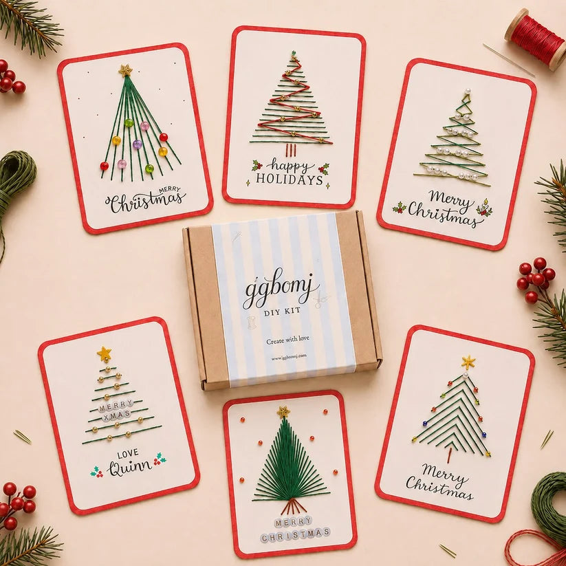 🎄🧵 Christmas String Art Greeting Card DIY Kit – 6-Piece Stitching Set