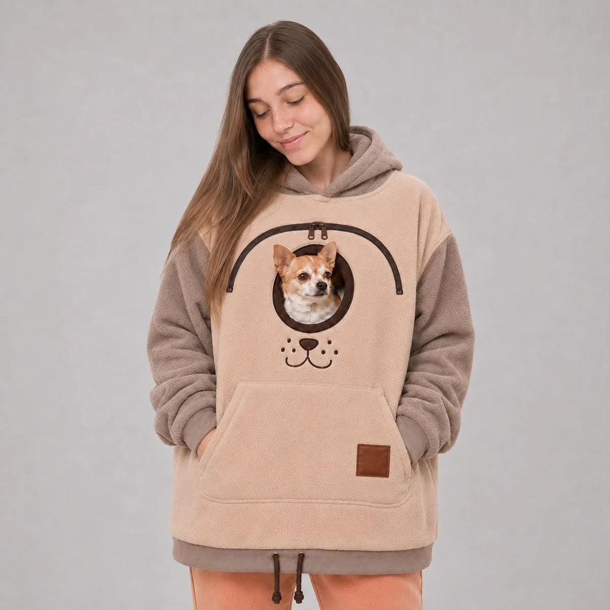 🐾 Cozy Fleece Pet Bonding Pouch Hoodie – Warm & Supportive Small Pet Carrier Clothing