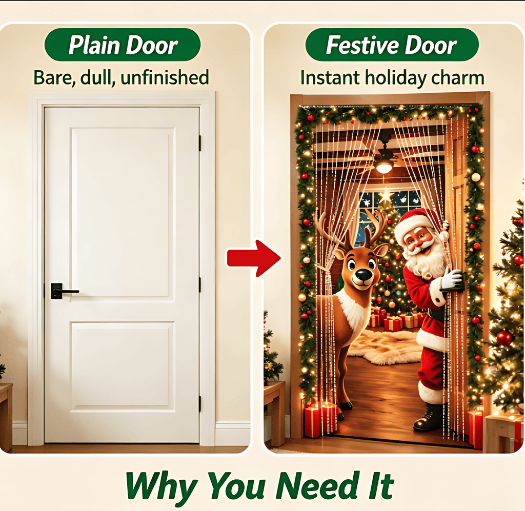 🔥Last Day 50% OFF - Santa Christmas Door Cover with Elastic Edges | Reusable Holiday Decor