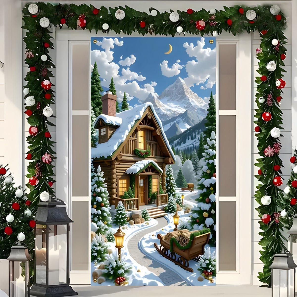 🔥Last Day 50% OFF - Santa Christmas Door Cover with Elastic Edges | Reusable Holiday Decor