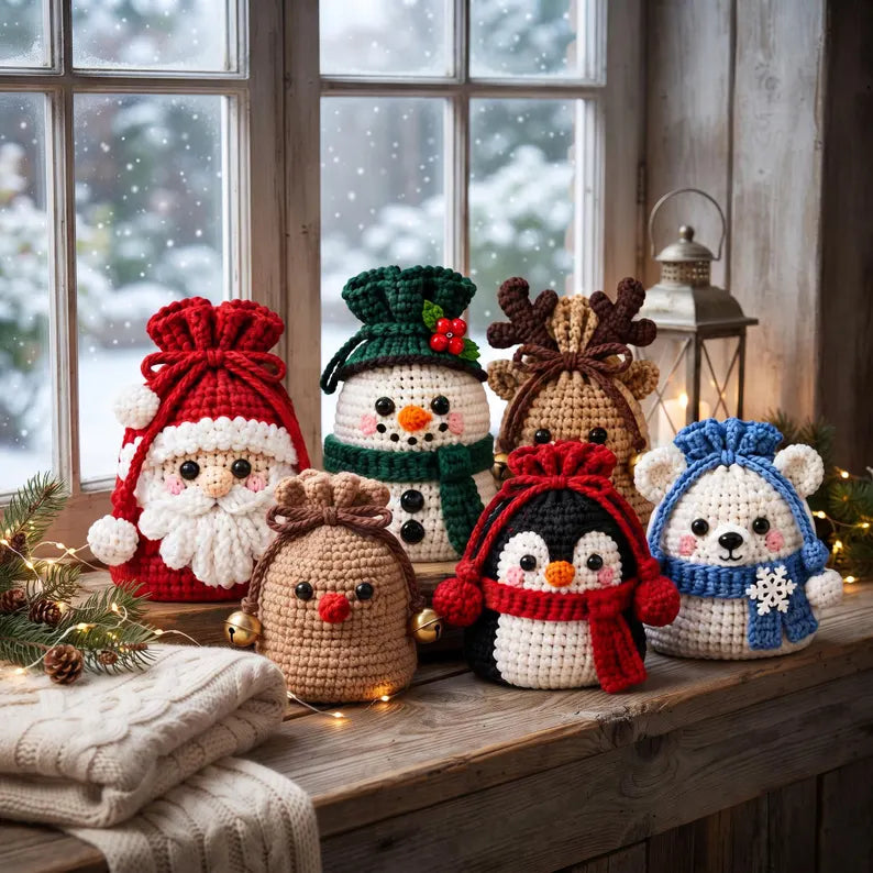 ⏰ Last Day 50 OFF% 🔥🎄 Christmas Crochet Character Gift Pouch – 12 Festive Designs ❤️