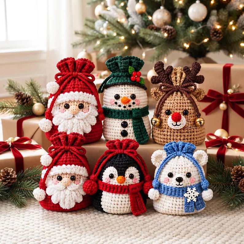 ⏰ Last Day 50 OFF% 🔥🎄 Christmas Crochet Character Gift Pouch – 12 Festive Designs ❤️